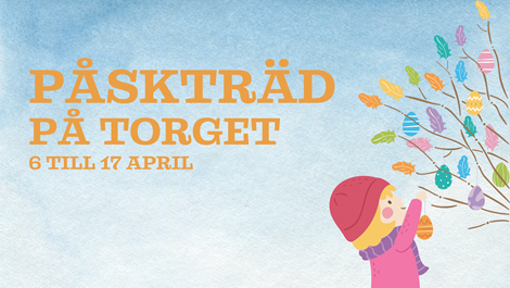 Information i olika färger om påskträd på torget torsdag 6 april