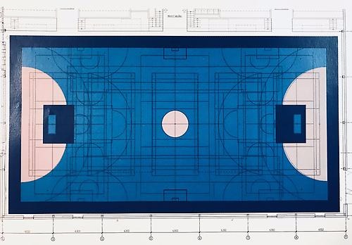 Ritning över sportgolvet i nya Ugglehallen