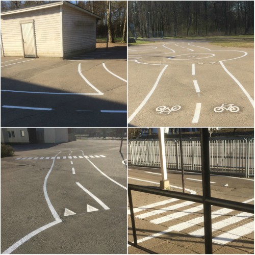 Skolgården på Parskolan har målats för att lära eleverna hur det cyklar säkert.