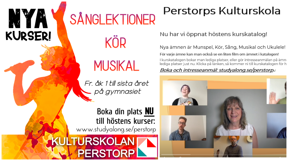 Bildcollage med tips på hösens kurser Kulturskolan Perstorp