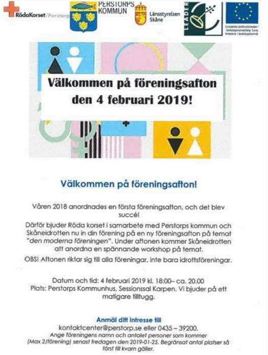 Föreningsafton den 4 februari. Anmälan senast 25 januari till Kontaktcenter