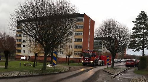 Brand i källarförråd i en av Perstorps Bostäders fastigheter på Bäckavägen.