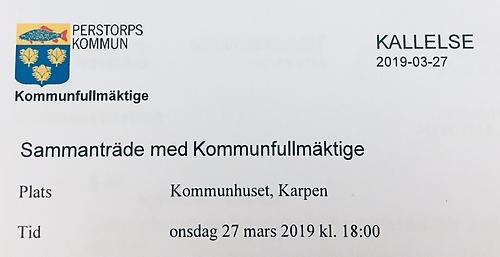 Ärendelista kommunfullmäktige 27 mars 2019