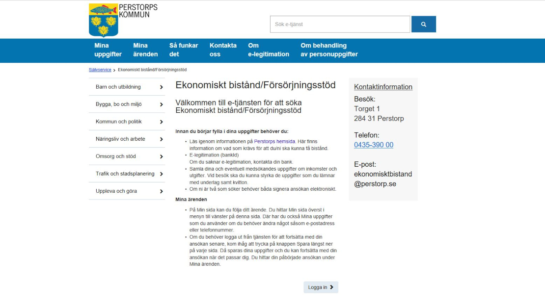 E-tjänst Ekonomiskt bistånd/försörjningsstöd