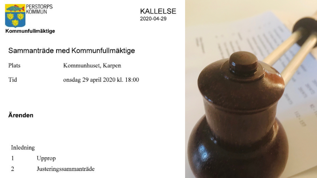 Kommunfullmäktige sammanträder i lokalen Karpen på kommunhuset klockan 18:00 den 29 april.