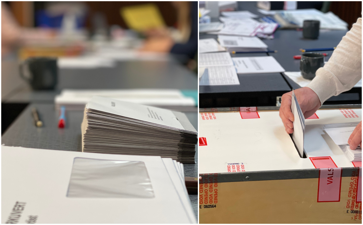 Bildcollage från onsdagsräkning av röster till EU-valet 2024.