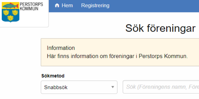 Skärmklipp från webbplats föreningsregister Perstorps kommun
