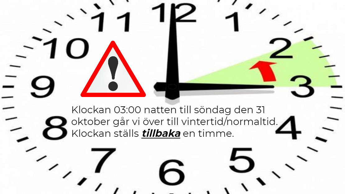 Dags för vintertid/normaltid. Natten till den 31 oktober är det dags att ställa tillbaka klockan en timme.