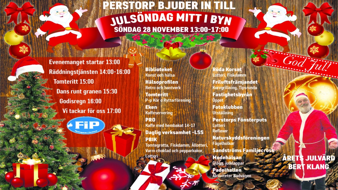 Bilden visar programmet för julsöndagen I Perstorps centrum den 28 november