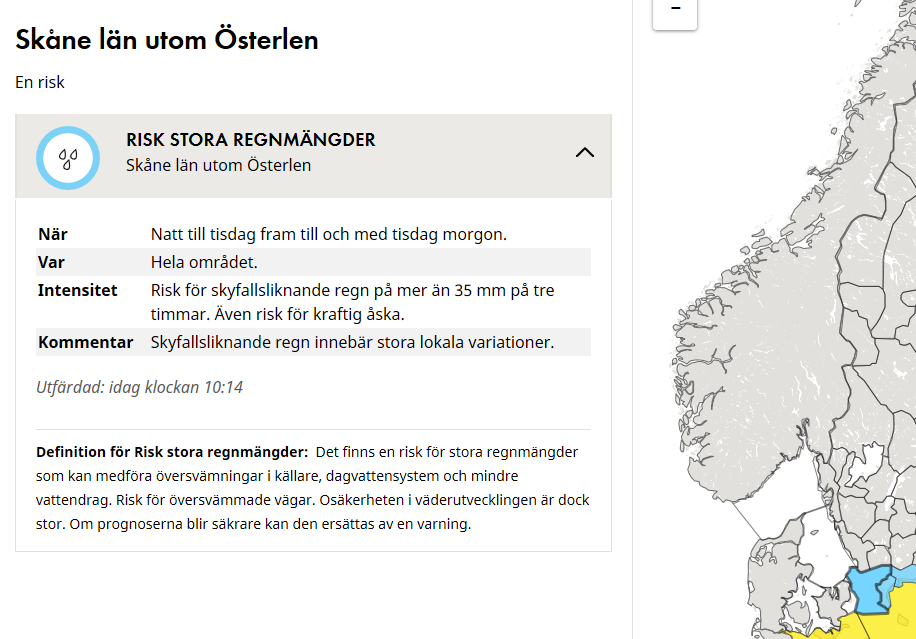 SMHI varnar för kraftiga regnmängder