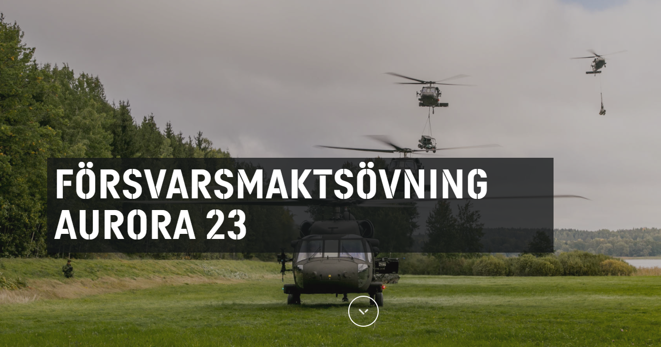Skärmklipp Förvarsmaktenms webbplats Aurora 23