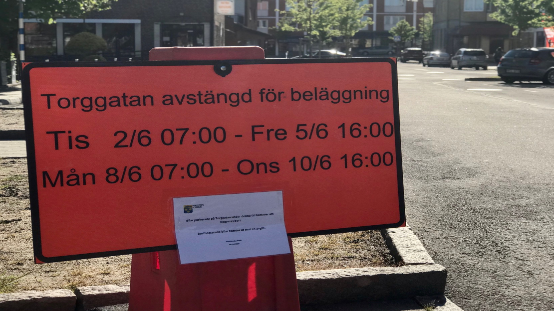 Torggatan avstängd för beläggningsarbeten 2-5 juni samt 8-10 juni.