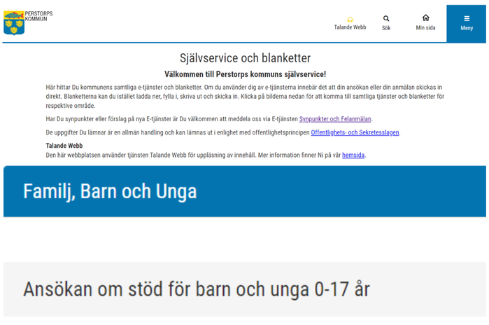 E-tjänst barn och unga 0-17 år. Bildcollage från webbplatsen