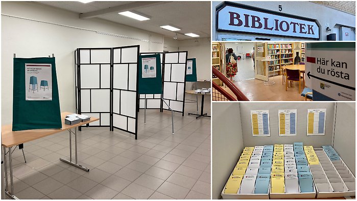 Bildcollage på förtidsröstning biblioteket