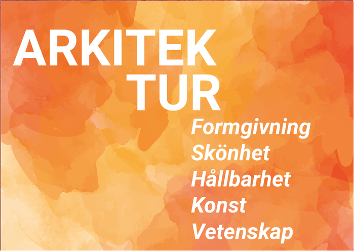 bild med orange bakgrund som innehåller information om arkitektur och gestaltad livsmiljö