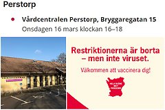 Bildcollage med information om drop in vaccination på vårdcentralen