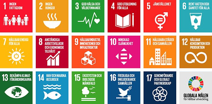 små bilder på de 17 globala målen för hållbar utveckling