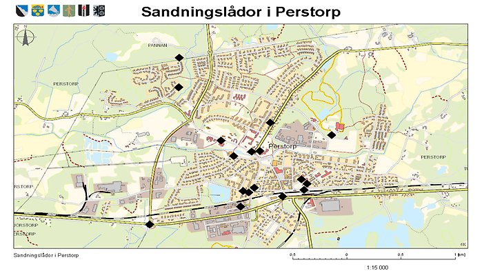 Karta över sandningslådor tätorten Perstorps kommun