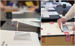 Bildcollage från onsdagsräkning av röster till EU-valet 2024.