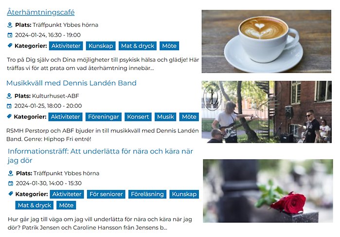 Skärmklipp från evenemangskalender Perstorps kommun