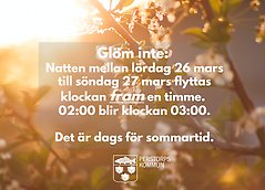 Sommartid börjar gälla natten mellan lördag 26 mars och söndag 27 mars 2022