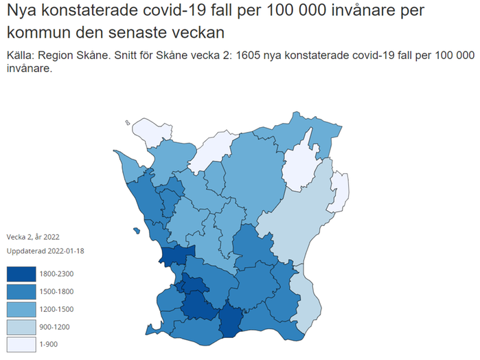 Statistik covid-19 kommunvis vecka 2 2022