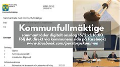 Bildcollage med information om digitalt sammanträde i kommunfullmäktige den 16 februari 2022