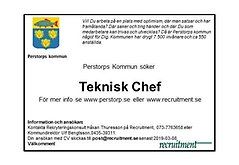 Perstorps kommun söker teknisk chef. Sista ansökningsdag 8 mars 2019