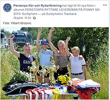 Skärmdump från Facebook. Perstorp kör- och ryttarförening