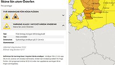 SMHI utfärdar varningar för höga flöden och mycket hårda vindbyar från lördag morgon till lördag kväll (22 februari)