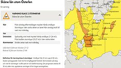 Klass 2-varning utfärdad av SMHI för söndag eftermiddag måndag morgon.