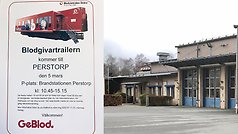 Blodgivartrailer står parkerad vid brandstationen i Perstorp 5 mars klockan 10:45-15:15