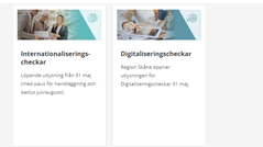 Skärmklipp från utveckling Skånes webbplats om affärsutvecklingscheckar