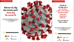Håll avstånd och ta ansvar. Covid-19 virus. Läget är allvarligt. Testadig vid symtom. Information om vaccination via 1177.se