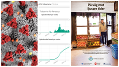 Håll avstånd och ta ansvar. Hitta inte på några ursäkter. Covid-19 virus. Läget är allvarligt. Testa dig vid symtom. Information om vaccination via 1177.se