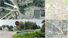 Bildcollage över korsning Oderljungaväge-Parkvägen och en vägtrumma som Perstorpbäcken rinner igenom. Vägtrumman behöver renoveras efter brister.
