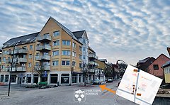 Exteriör på bibliotekshuset på Köpmangatan-Torggatan i Perstorp