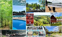 Bildcollage med flera bilder som visar sommaraktiviteter och platser i Perstorps kommun