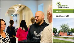 Bildcollage med tre bilder på temat lediga jobb. En bild (den största) visar personal inom skolan, övre bilden till höger visar skärmklipp från Perstorps fjärrvärmes webbplats där de söker ny vd. DEn tredje och mindre bilder ner till höger visar exteriör Norra Lyckanskolan.