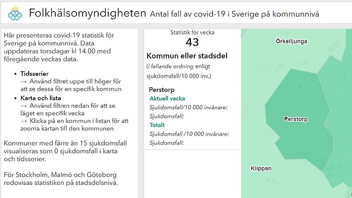 Statistik Folkhälsomyndigheten kommunvis Perstorp. Vecka 43