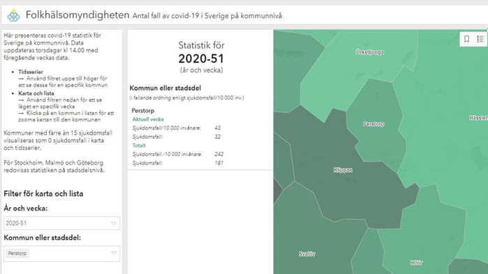 Statistik Folkhälsomyndigheten kommunvis Perstorp. Vecka 51