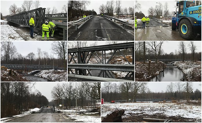 Den provisoriska bron över Ybbarpsån på Gustavsborgsvägen är i det närmaste klar